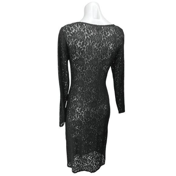 Paul Stuart Women's Black Lace Floral Long Sleeve Sheer Midi Bodycon Dress Sz M - Picture 2 of 4